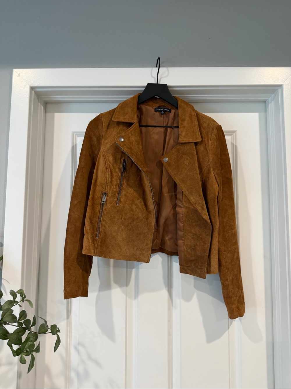 Kendall & Kylie Cognac Suede Moto Jacket
